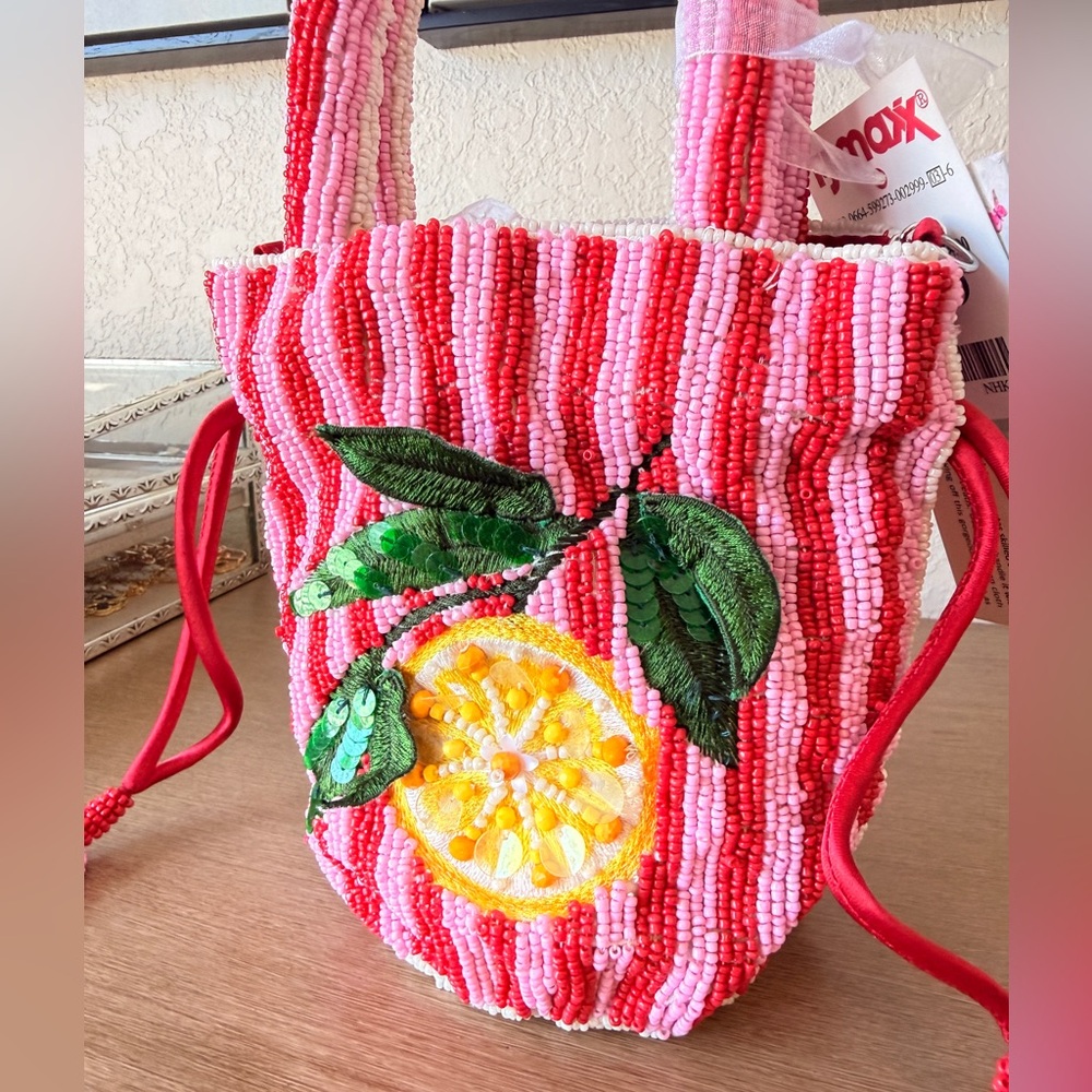 Viral Colorful Beaded Lemon Design Bucket Bag
